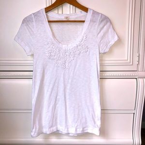J.Crew White Tee with Floral Embroidery Detail